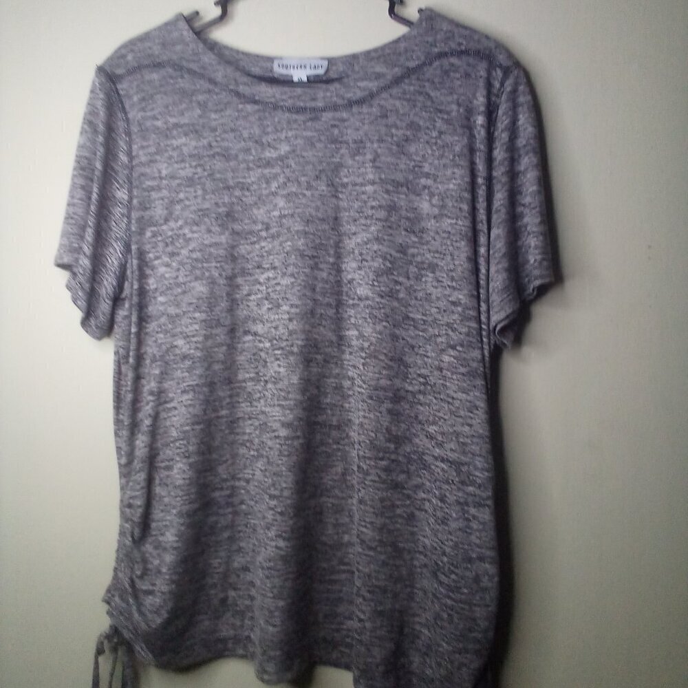 Southern Lady Shirt Blouse XL Women Short Sleeve Side Cinch Gray